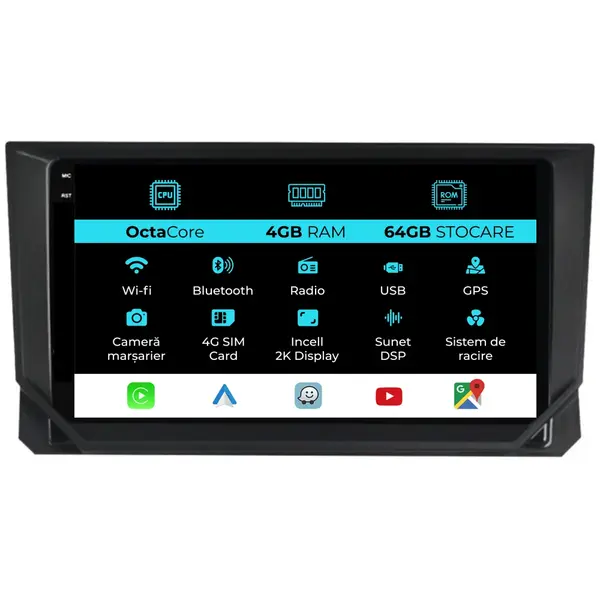 Navigatie Dedicata Seat Ibiza (2017-2025), 2K, 4Gb Ram, 64Gb Stocare, Carplay