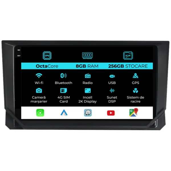 Navigatie Dedicata Seat Ibiza (2017-2025), 2K, 8Gb Ram, 256Gb Stocare, Carplay