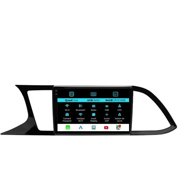 Navigatie Dedicata Seat Leon 3 (2013-2020),QuadCore, 9 Inch, 4Gb Ram, 64Gb stocare, Carplay