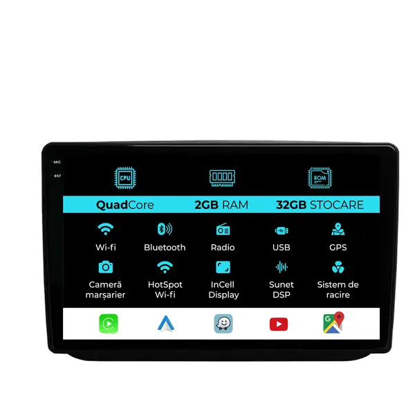 Navigatie Dedicata Skoda Fabia (2007 - 2012), 10 Inch, 2Gb Ram, 32Gb Stocare, Android Auto, Carplay
