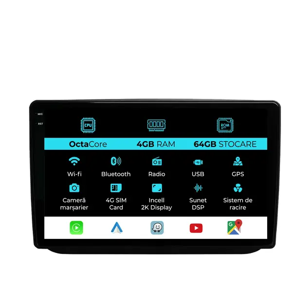 Navigatie Dedicata Skoda Fabia (2007-2014), 2K, 4Gb Ram, 64Gb Stocare, Carplay