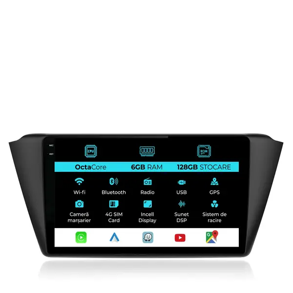 Navigatie Dedicata Skoda Fabia (2014 - 2019), 9 Inch, 6Gb Ram, 128Gb Stocare, Android Auto, Carplay