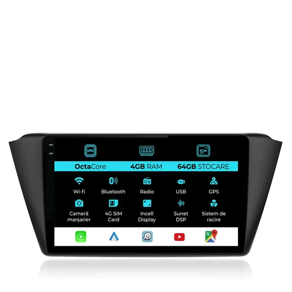Navigatie Dedicata Skoda Fabia (2014-2019), 9Inch, 4Gb Ram, 64Gb Stocare, Carplay