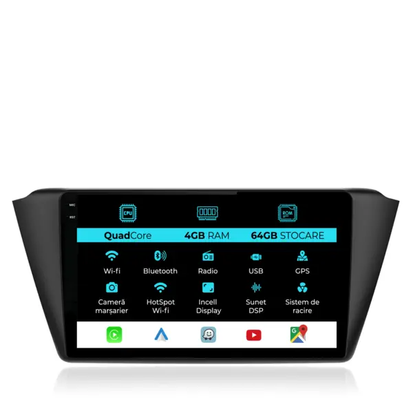 Navigatie Dedicata Skoda Fabia (2014-2019),QuadCore, 9Inch, 4Gb Ram, 64Gb Stocare, Carplay
