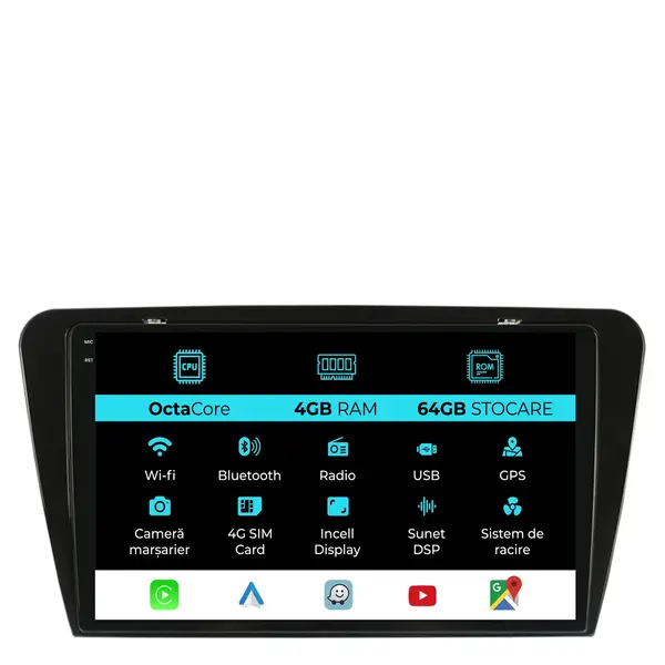 Navigatie Dedicata Skoda Octavia 3 (2013-2018), 10Inch, 4Gb Ram, 64Gb Stocare, Carplay