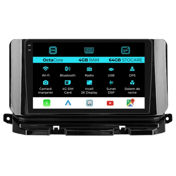 Navigatie Dedicata Skoda Octavia 4 (2019 - 2026), 2K, 4Gb Ram, 64Gb Stocare, Android Auto, Carplay