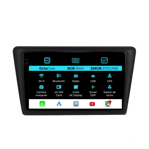 Navigatie Dedicata Skoda Rapid (2013 - 2018), 2K, 8Gb Ram, 256Gb Stocare, Android Auto, Carplay