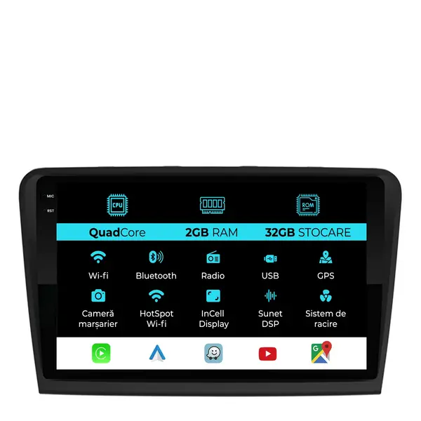 Navigatie Dedicata Skoda Superb 2 (2008-2015), 10Inch, 2Gb Ram, 32Gb Stocare, Carplay