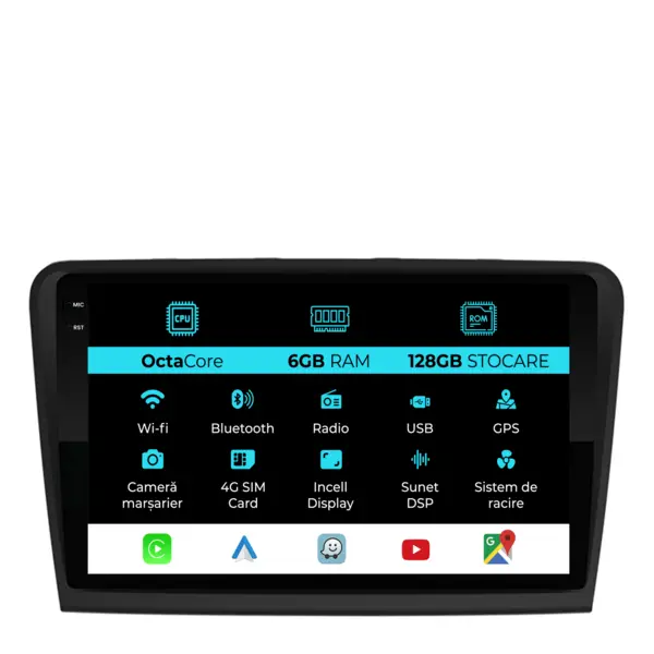 Navigatie Dedicata Skoda Superb 2 (2008-2015), 10Inch, 6Gb Ram, 128Gb Stocare, Carplay