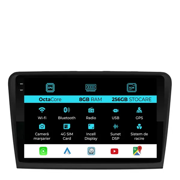 Navigatie Dedicata Skoda Superb 2 (2008-2015), 10Inch, 8Gb Ram, 256Gb Stocare, Carplay
