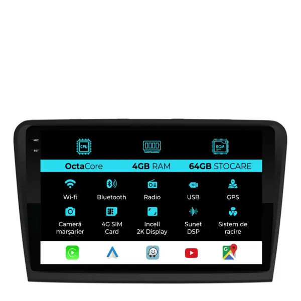 Navigatie Dedicata Skoda Superb 2 (2008-2015), 2K, 4Gb Ram, 64Gb Stocare, Carplay