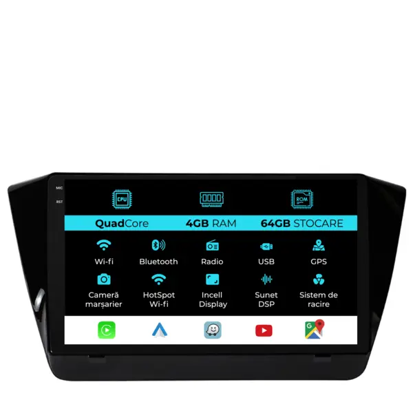 Navigatie Dedicata Skoda Superb 3 (2015 - 2019), QuadCore, 10 Inch, 4Gb Ram, 64Gb Stocare, Android Auto, Carplay