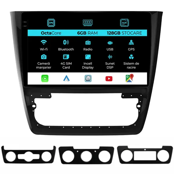 Navigatie Dedicata Skoda Yeti (2009 - 2012), 10 Inch, 6Gb Ram, 128Gb Stocare, Android Auto, Carplay