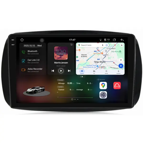 Navigatie Dedicata Smart For Four (2016 - 2021), 2K, 12Gb Ram, 256Gb Stocare, Android Auto, Carplay
