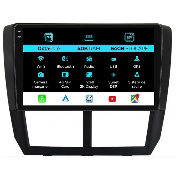 Navigatie Dedicata Subaru Forester (2008-2013), 2K, 4Gb Ram, 64Gb Stocare, Carplay