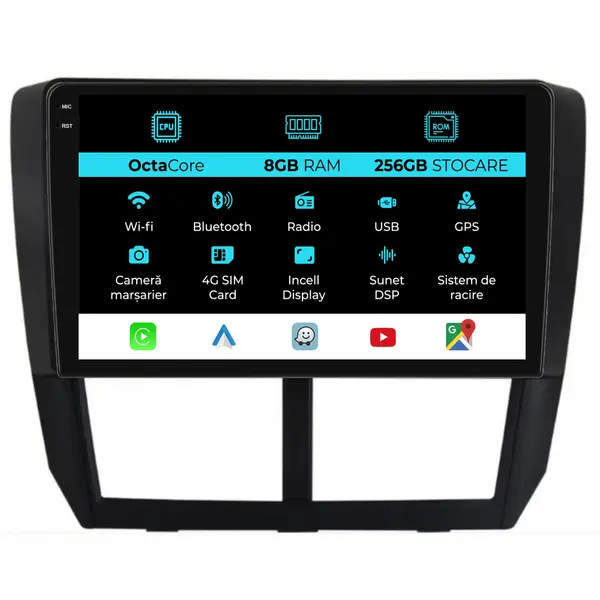 Navigatie Dedicata Subaru Forester (2008-2013), 9Inch, 8Gb Ram, 256Gb Stocare, Carplay
