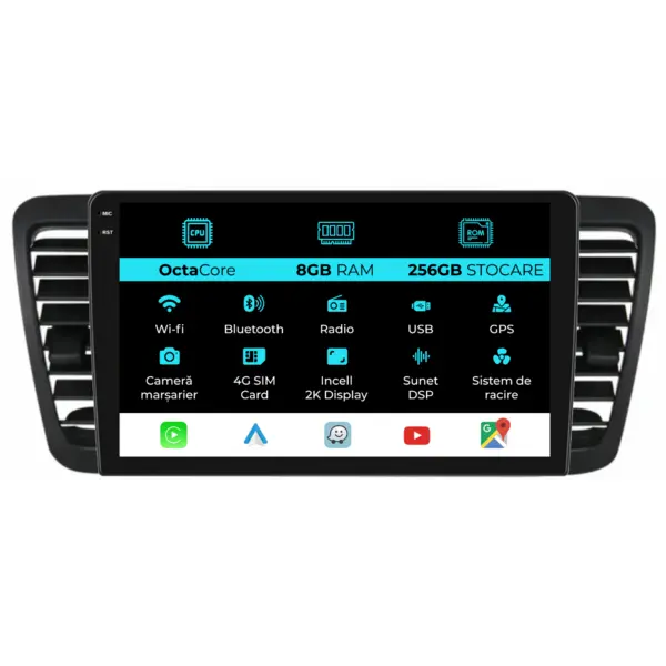 Navigatie Dedicata Subaru Legacy Outback (2004-2009), 2K, 8Gb Ram, 256Gb Stocare, Carplay