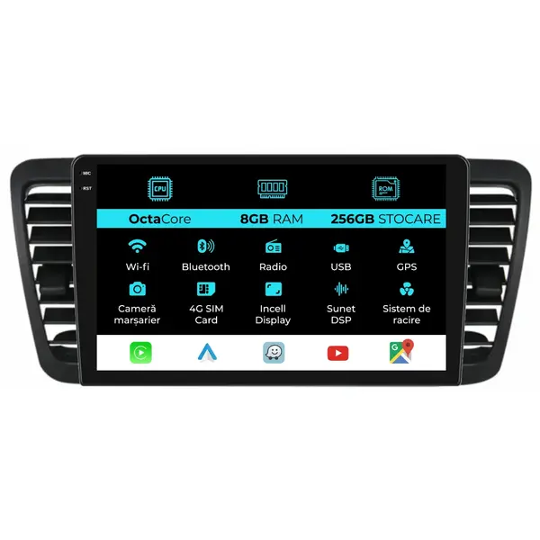 Navigatie Dedicata Subaru Legacy Outback (2004-2009), 9 Inch, 8Gb Ram, 256Gb Stocare, Android Auto, Carplay