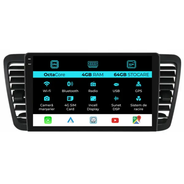 Navigatie Dedicata Subaru Legacy Outback (2004-2009), 9Inch, 4Gb Ram, 64Gb Stocare, Carplay