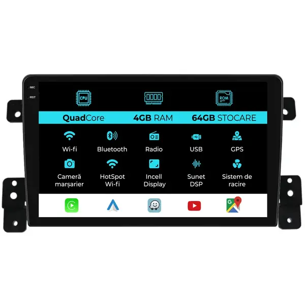 Navigatie Dedicata Suzuki Grand Vitara 3 (2005-2015),QuadCore, 9Inch, 4Gb Ram, 64Gb Stocare, Carplay