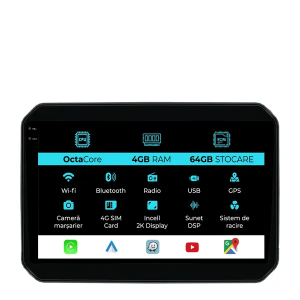 Navigatie Dedicata Suzuki Ignis (2016-2025), 2K, 4Gb Ram, 64Gb Stocare, Carplay