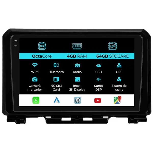 Navigatie Dedicata Suzuki Jimny (2019 - 2023), 2K, 4Gb Ram, 64Gb Stocare, Android Auto, Carplay