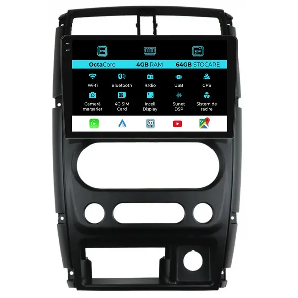 Navigatie Dedicata Suzuki Jimny 3 (2005 - 2019), 9 Inch, 4Gb Ram, 64Gb Stocare, Android Auto, Carplay