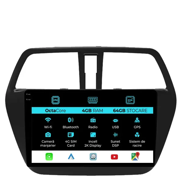 Navigatie Dedicata Suzuki S-Cross (2012-2016), 2K, 4Gb Ram, 64Gb Stocare, Carplay