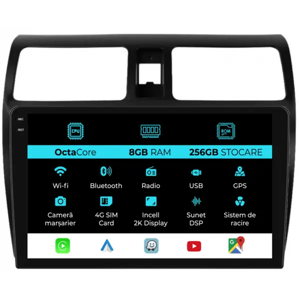 Navigatie Dedicata Suzuki Swift (2003-2010), 2K, 8Gb Ram, 256Gb Stocare, Carplay