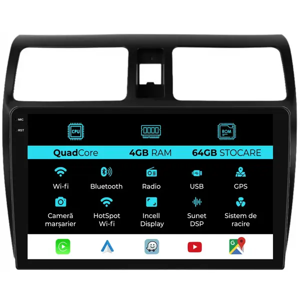 Navigatie Dedicata Suzuki Swift (2003-2010),QuadCore, 10Inch, 4Gb Ram, 64Gb Stocare, Carplay
