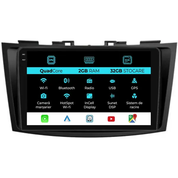 Navigatie Dedicata Suzuki Swift (2010-2017), 9Inch, 2Gb Ram, 32Gb Stocare, Carplay