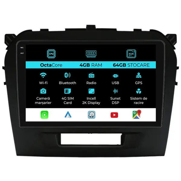 Navigatie Dedicata Suzuki Vitara (2014-2019), 2K, 4Gb Ram, 64Gb Stocare, Carplay