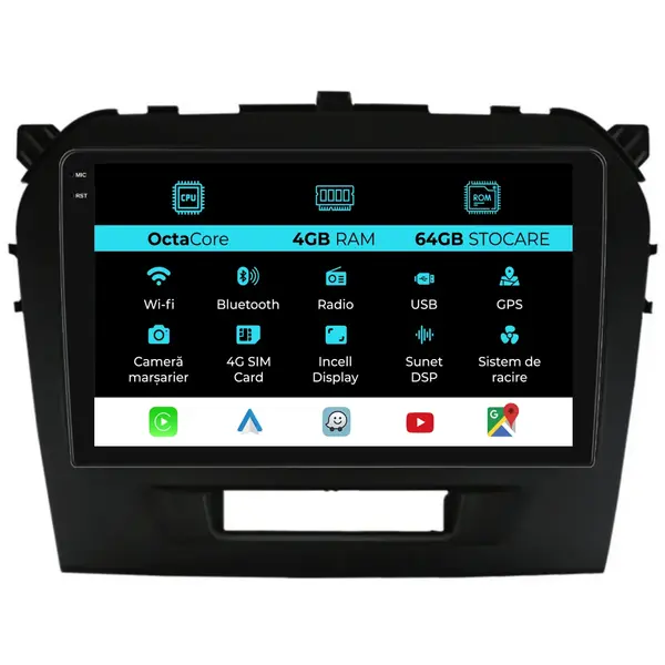 Navigatie Dedicata Suzuki Vitara (2014-2019), 9 Inch, 4Gb Ram, 64Gb Stocare, Android Auto, Carplay