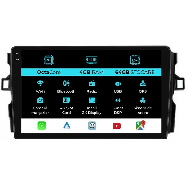 Navigatie Dedicata Toyota Auris (2006 - 2012), 2K, 4Gb Ram, 64Gb Stocare, Carplay