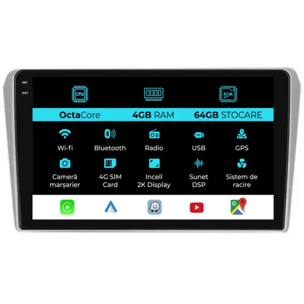 Navigatie Dedicata Toyota Avensis (2002-2008), 2K, 4Gb Ram, 64Gb stocare, Carplay