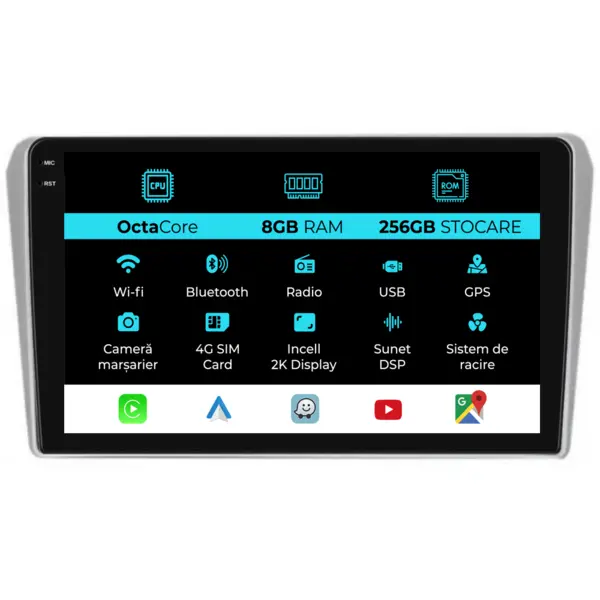 Navigatie Dedicata Toyota Avensis (2002-2008), 2K, 8Gb Ram, 256Gb stocare, Carplay