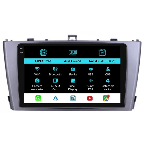 Navigatie Dedicata Toyota Avensis (2008 - 2015), 9 Inch, 4Gb Ram, 64Gb Stocare, Android Auto, Carplay