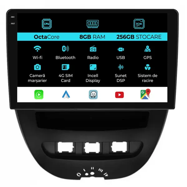 Navigatie Dedicata Toyota Aygo (2005 - 2014), 10 Inch, 8Gb Ram, 256Gb Stocare, Android Auto, Carplay