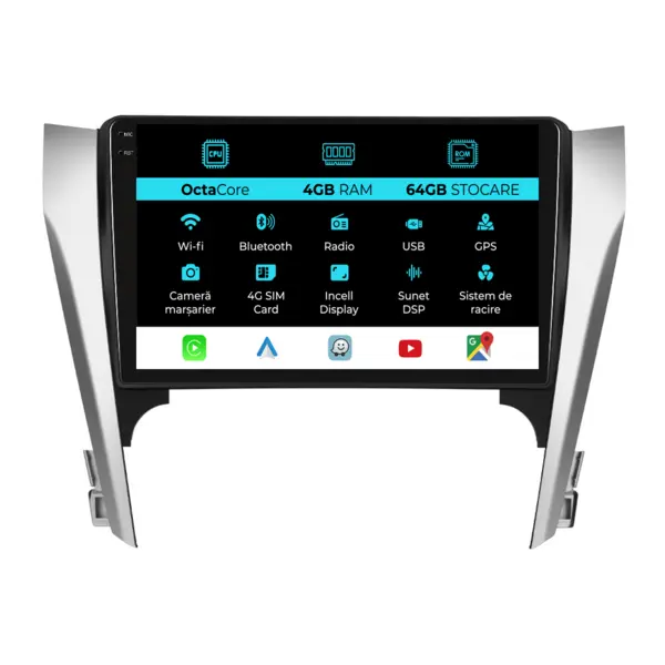 Navigatie Dedicata Toyota Camry (2012 - 2014), 10 Inch, 4Gb Ram, 64Gb Stocare, Android Auto, Carplay