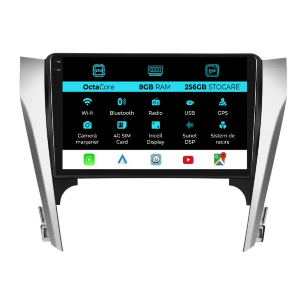 Navigatie Dedicata Toyota Camry (2012 - 2014), 10 Inch, 8Gb Ram, 256Gb Stocare, Android Auto, Carplay