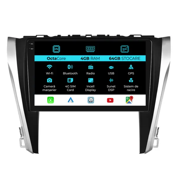 Navigatie Dedicata Toyota Camry (2015-2017), 10Inch, 4Gb Ram, 64Gb Stocare, Carplay