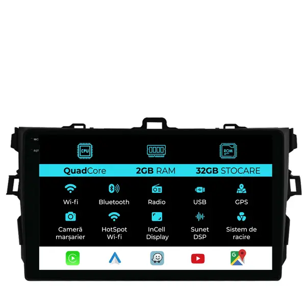 Navigatie Dedicata Toyota Corolla (2006 - 2013), 9 Inch, 2Gb Ram, 32Gb Stocare, Android Auto, Carplay