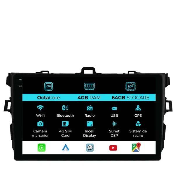 Navigatie Dedicata Toyota Corolla (2006-2013), 9Inch, 4Gb Ram, 64Gb Stocare, Carplay