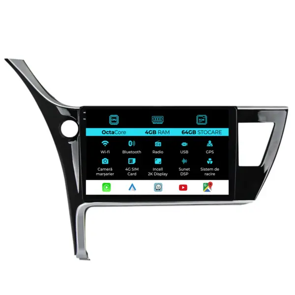 Navigatie Dedicata Toyota Corolla (2013 - 2019), 2K, 4Gb Ram, 64Gb Stocare, Android Auto, Carplay