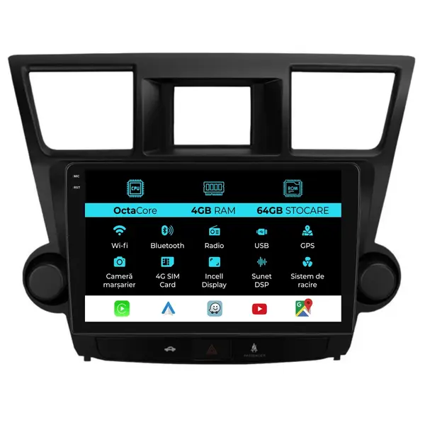 Navigatie Dedicata Toyota Highlander (2008 - 2014), 10 Inch, 4Gb Ram, 64Gb Stocare, Android Auto, Carplay