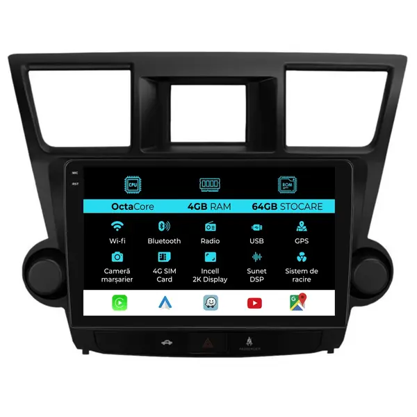 Navigatie Dedicata Toyota Highlander (2008-2014), 2K, 4Gb Ram, 64Gb Stocare, Carplay
