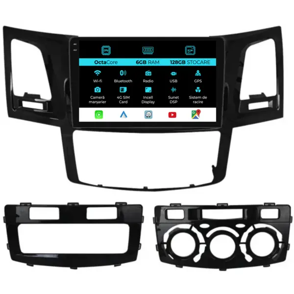 Navigatie Dedicata Toyota Hilux VII (2004 - 2015), 9 Inch, 6Gb Ram, 128Gb Stocare, Android Auto, Carplay