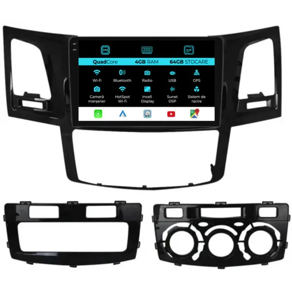 Navigatie Dedicata Toyota Hilux VII (2004 - 2015), QuadCore, 9 Inch, 4Gb Ram, 64Gb Stocare, Android Auto, Carplay