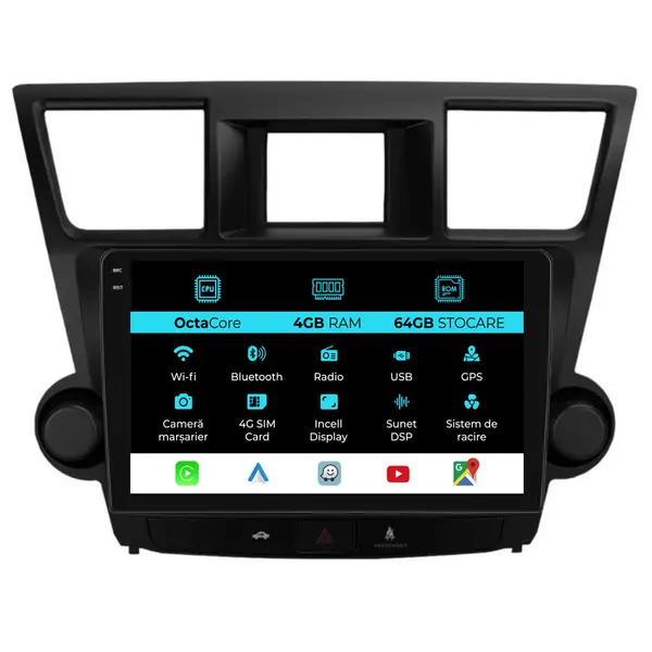 Navigatie Dedicata Toyota Kluger (2008 - 2014), 10 Inch, 4Gb Ram, 64Gb Stocare, Android Auto, Carplay