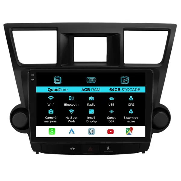 Navigatie Dedicata Toyota Kluger (2008-2014),QuadCore, 10Inch, 4Gb Ram, 64Gb Stocare, Carplay